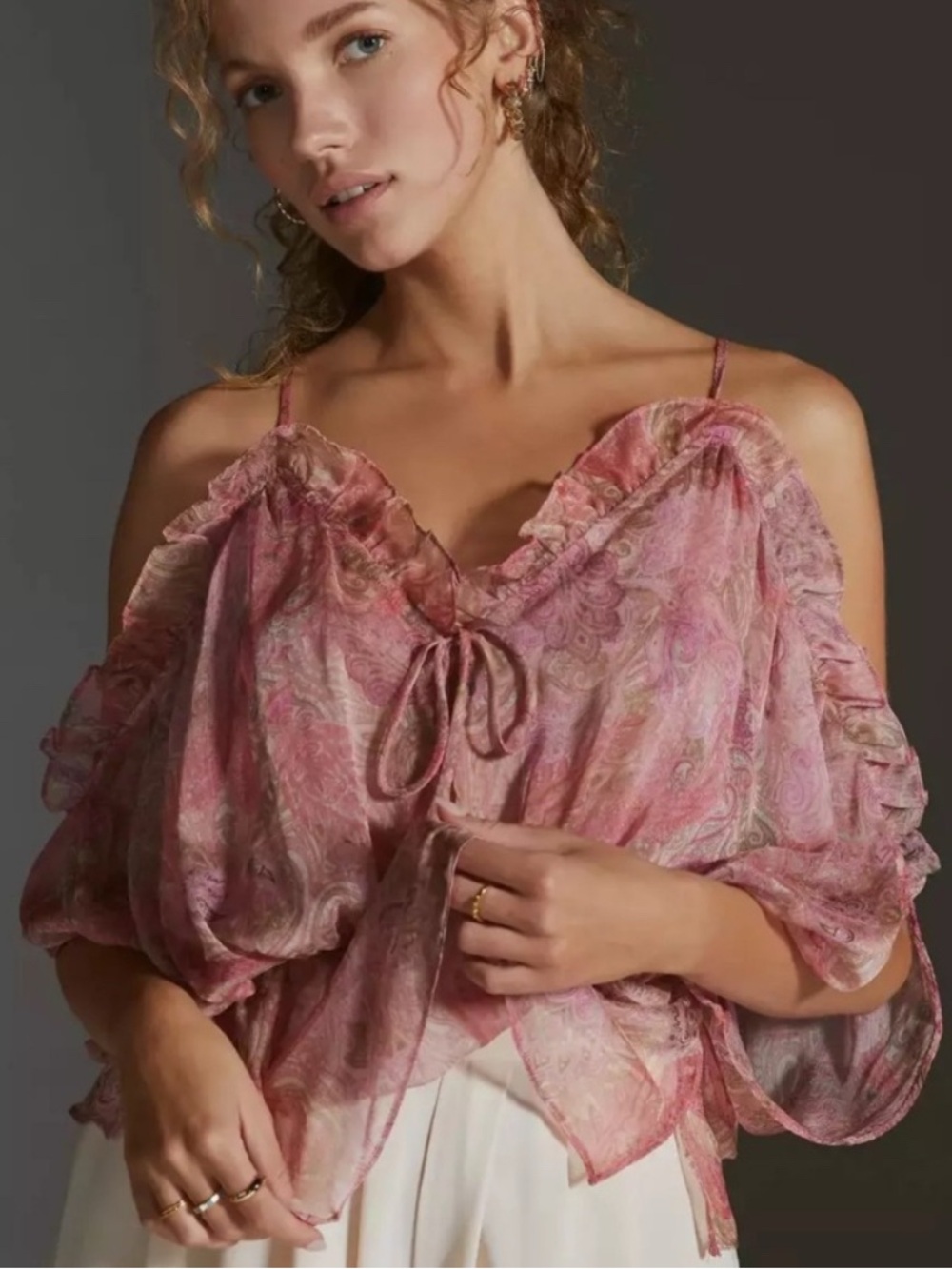 $285 NWT Misa Los Angeles Pink Paisley Sheer Top